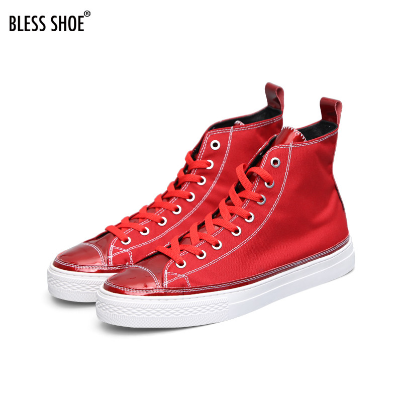 清仓特惠BLESS SHOE CORDURA防泼水面料 红色高帮休闲鞋情侣款