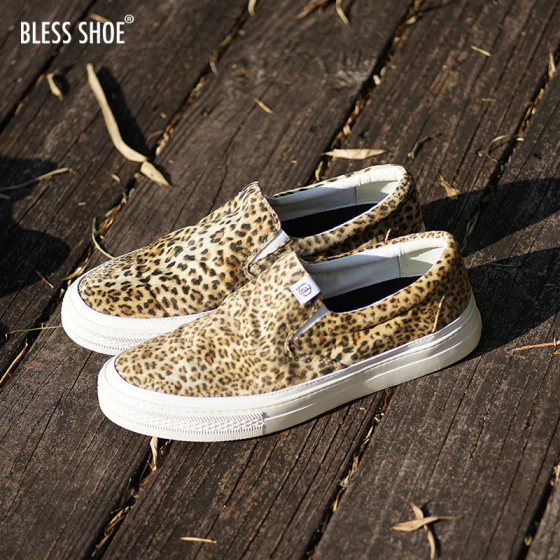 BLESS SHOE LEOPARD 정글 레오파드 프린트 여름 로우 탑 캔버스 신발 로퍼 남성 및 여성 캐주얼 신발