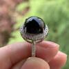 Myanmar natural A-grade jadeite ring black ink jade cabochon loose stone ring S925 silver zircon inlaid buckle