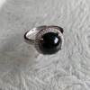Myanmar natural A-grade jadeite ring black ink jade cabochon loose stone ring S925 silver zircon inlaid buckle
