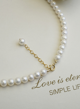 正品6mm天然珍珠项链强光淡水圆形AKOYA气质短款choker 锁骨链女