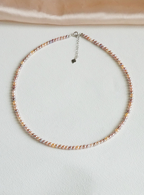 糖果色纯银近圆天然淡水珍珠项链