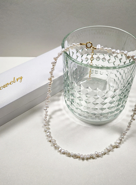 明星同款巴洛克天然淡水珍珠项链不规则花瓣错位小珍珠锁骨链颈链