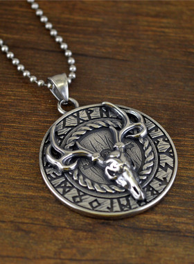 暗黑系潘神撒旦公羊头骷髅吊坠钛钢个性项链朋克霸气男士长挂坠