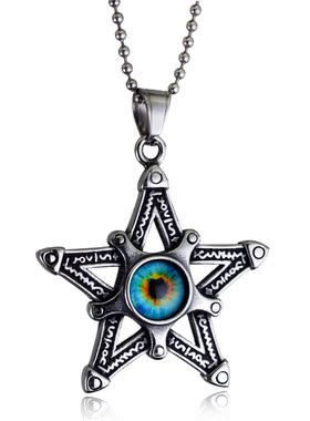 日韩时尚五芒星镂空吊坠钛钢街头嘻哈风项链男士个性首饰品STN812