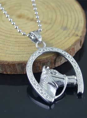 新款外贸热销挂饰欧美时尚个性马头造型钛钢吊坠项链首饰品STN748