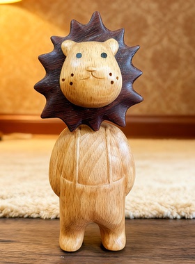 小狮子实木家居桌面摆件创意车载饰品可爱卡通原木礼物高档伴手礼