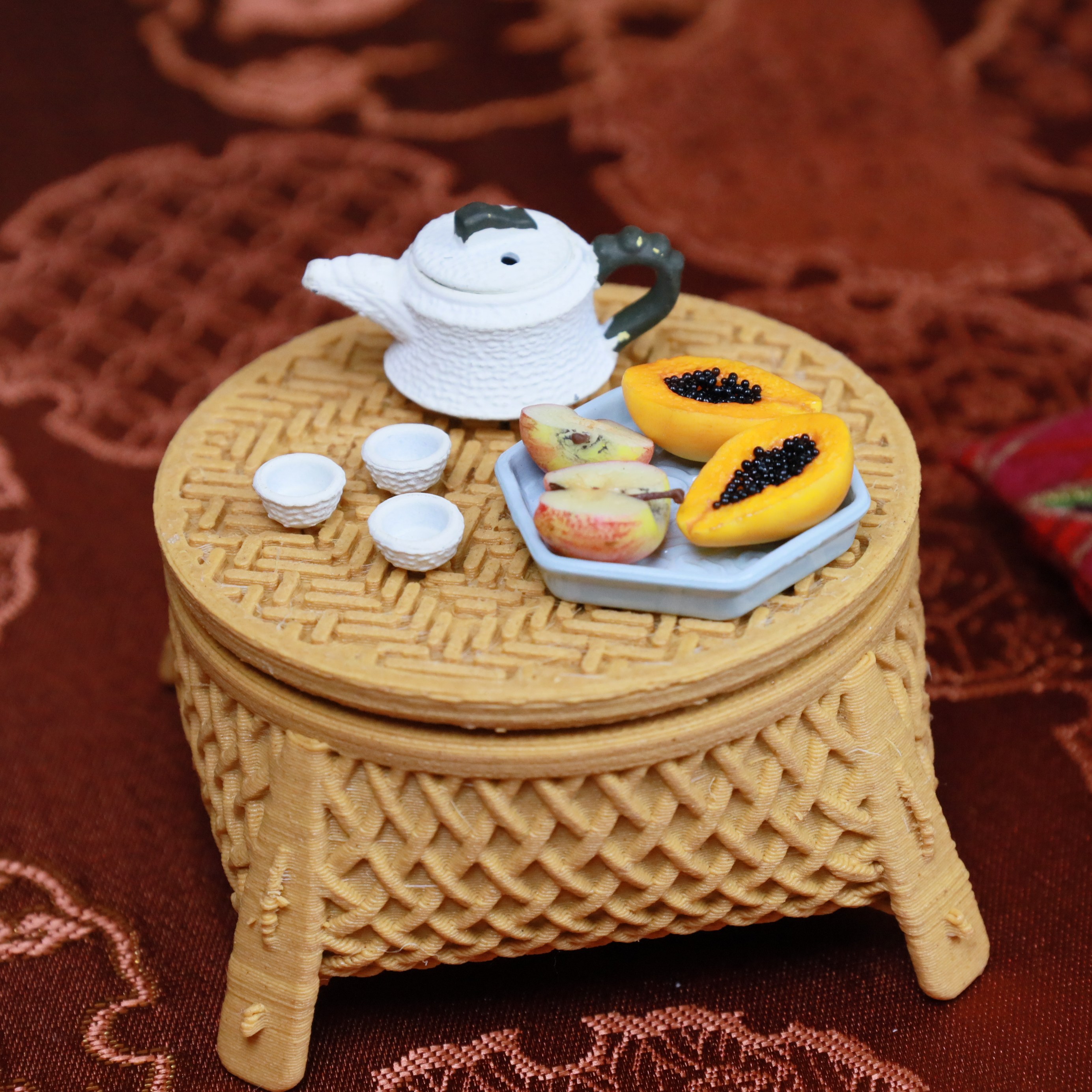 迷你微缩仿真模型中式仿古茶具收纳篮带盖储物篮bjd场景娃屋R7,淘宝优惠券,粉丝福利购,淘宝优惠卷