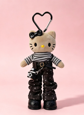 KUMO LAND可爱kt猫条纹长筒裤牛仔kitty猫包包挂件大长腿书包挂饰