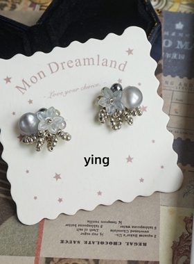 Ying.原创手作清新素雅蓝灰色款气泡花花女士纯银耳钉耳饰耳夹