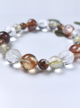 【原创设计】胶花金发晶白水晶黑金超手串 小众手串不雷同