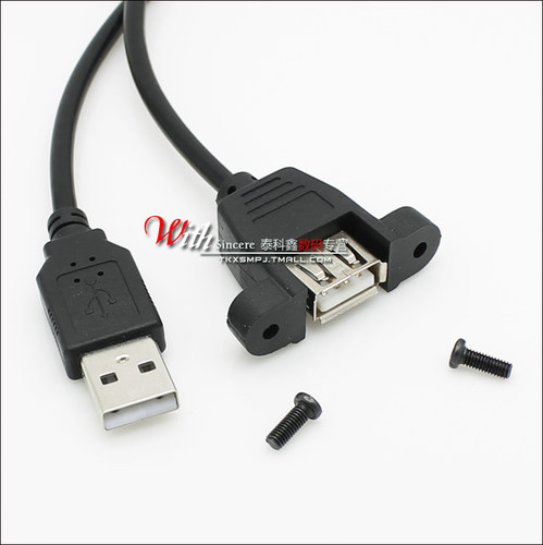 带螺丝孔 USB2.0延长线可固定全铜+编织网带耳朵USB2.0延长线-图0