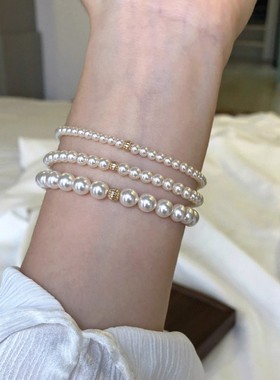 兰溪珍珠施家正圆珍珠手链时尚轻奢小众气质法式高级感仿珍珠手串