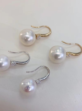 兰溪珍珠母贝真品轻奢锆石S925纯银施家贝珠耳钉耳钩气质耳饰女