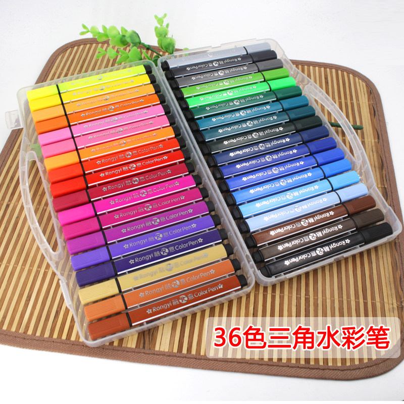 三角可水洗水彩笔套装儿童无毒彩色绘画笔12色24色36色18盒装,淘宝优惠券,粉丝福利购,淘宝优惠卷