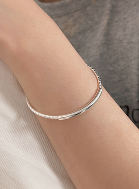 持恒S925纯银缠绕线条开口手镯手环女韩国夏季ins潮百搭新款重工