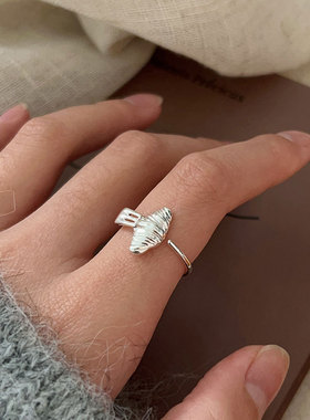 持恒S925纯银法式牛角包戒指女设计感创意小众2026新款韩版指环潮