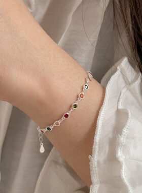 韩国韩版持恒S925纯银糖果彩虹手链女甜美小清新时尚小众手饰百搭