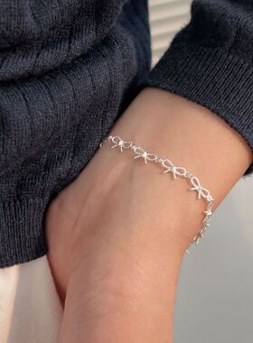 持恒韩国韩版蝴蝶结手链女S925纯银轻奢冷淡风时尚百搭手环手饰潮
