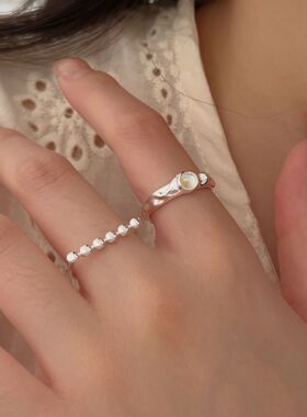 持恒S925纯银个性简约扁珠开口戒指女韩国夏季 新款百搭高级指环