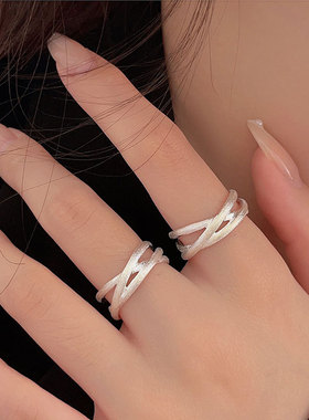 持恒s925纯银磨砂感几何形开口戒指女韩国简约高级小众设计指环