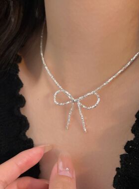 持恒S925纯银碎银子蝴蝶结项链女2026年韩国夏新款小众冷淡锁骨链