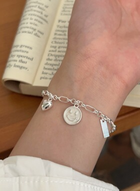 持恒S925纯银笑脸手链女ins小众高级感简约冷淡风爱心手饰韩国风