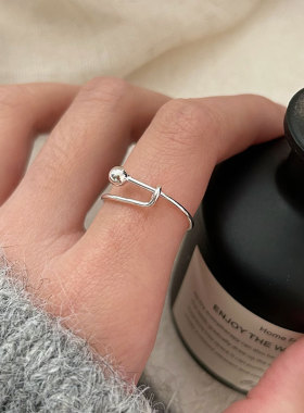 持恒韩国韩版S925纯银圆珠推拉戒指女小众时尚简约ins风食戒指环