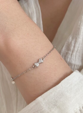 韩国韩版S999足银蝴蝶结手链女小众森系简约小巧精致小清新手饰品