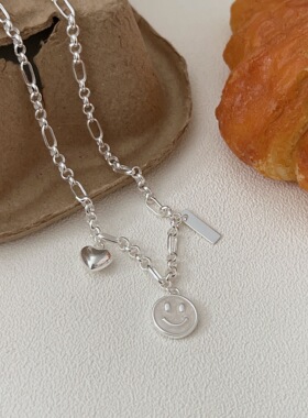 韩国韩版持恒S925纯银笑脸爱心项链女小众气质时尚质感重工锁骨链