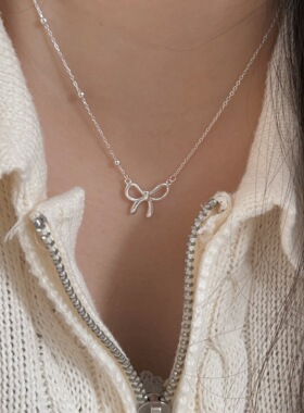 韩国韩版持恒S925纯银蝴蝶结项链女小众轻奢小清新甜美锁骨链劲链