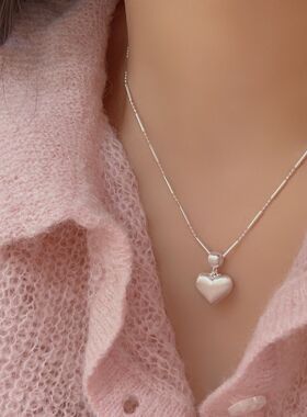 持恒S925纯银磨砂拉丝爱心项链女2026年春夏新款高级感冷淡风颈链