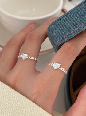 持恒S925纯银炫彩锆石开口爱心戒指女2026年新款潮百搭小众高级感