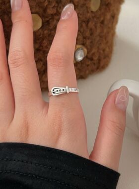 韩国韩版持恒S925纯银皮带头戒指女小众设计感时尚简约指环手饰品