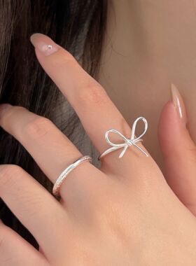 持恒S925纯银极简蝴蝶结开口戒指女2026年夏新款个性简约素圈指环