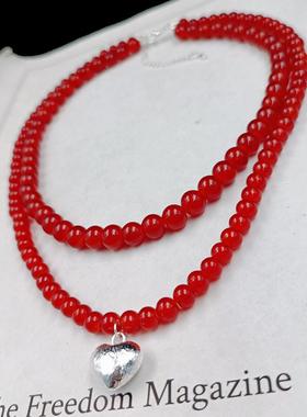 项链女秋冬红色复古锁骨链