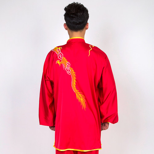 拳心拳意太极服练功服表演服装披风三件套红色刺绣金龙凤祥云团体 - 图3