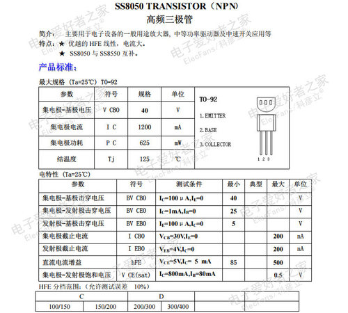 (20个)直插SS8050 NPN型 大电流1.5A 40V常用小功率三极管 晶体管 - 图1