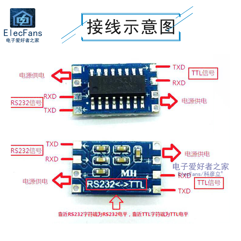 超小迷你 RS232 MAX3232电平转TTL电平信号转换器板 串口电子模块 - 图1