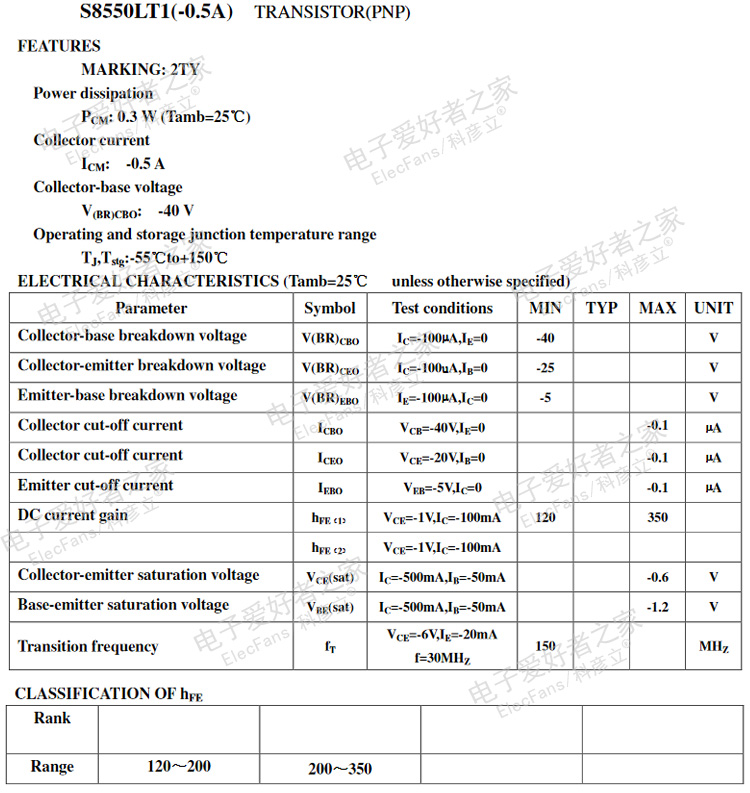 (20个)贴片S8550 丝印2TY PNP晶体管 0.5A 40V三极管 贴片SOT-23 - 图1