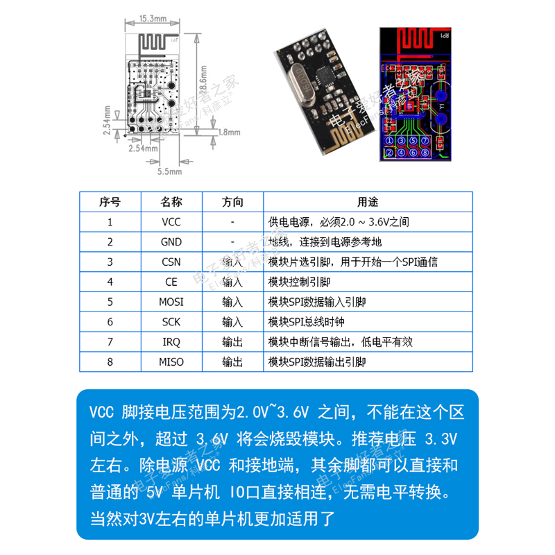 NRF24L01+ 无线收发模块 功率加强版 2.4G 接收发射器一体通信板 - 图1