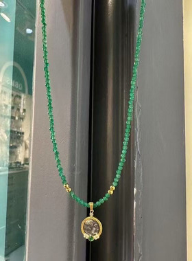 ZHAZHA韩国新款新中式国风项链女旗袍配饰爆款个性绿色珠珠银吊坠