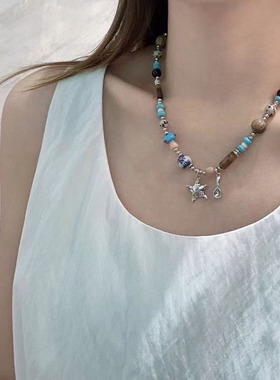 ZHAZHA韩国新款时尚简约百搭小众设计感天然石项链女高级感锁骨链
