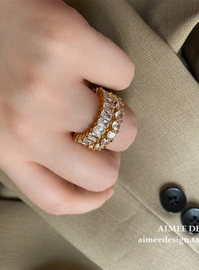 镀金欧美戒指重工镶嵌钻石超闪