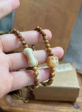 陶瓷小狗天然图画石弹力手串手链