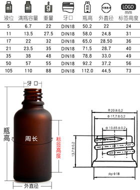 精油瓶3套茶色刻度磨砂玻璃6块