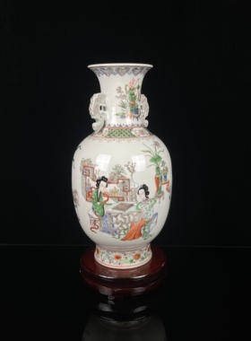 景德镇陶瓷器手工粉彩仕女图花瓶家居客厅插花中式装饰工艺品摆件