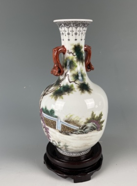 景德镇陶瓷花瓶插花摆件粉彩仿古全手工手绘家居客厅博古架装饰品
