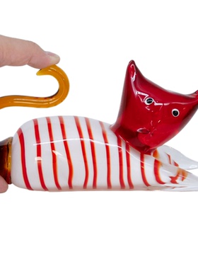 书柜摆件书房饰品猫咪琉璃雕塑