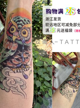 彩色猫头鹰花臂持久正常规格防水